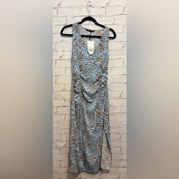 ZARA Blue Zebra Animal Print Midi Dress – Size Small, NWT - Picture 1 of 7